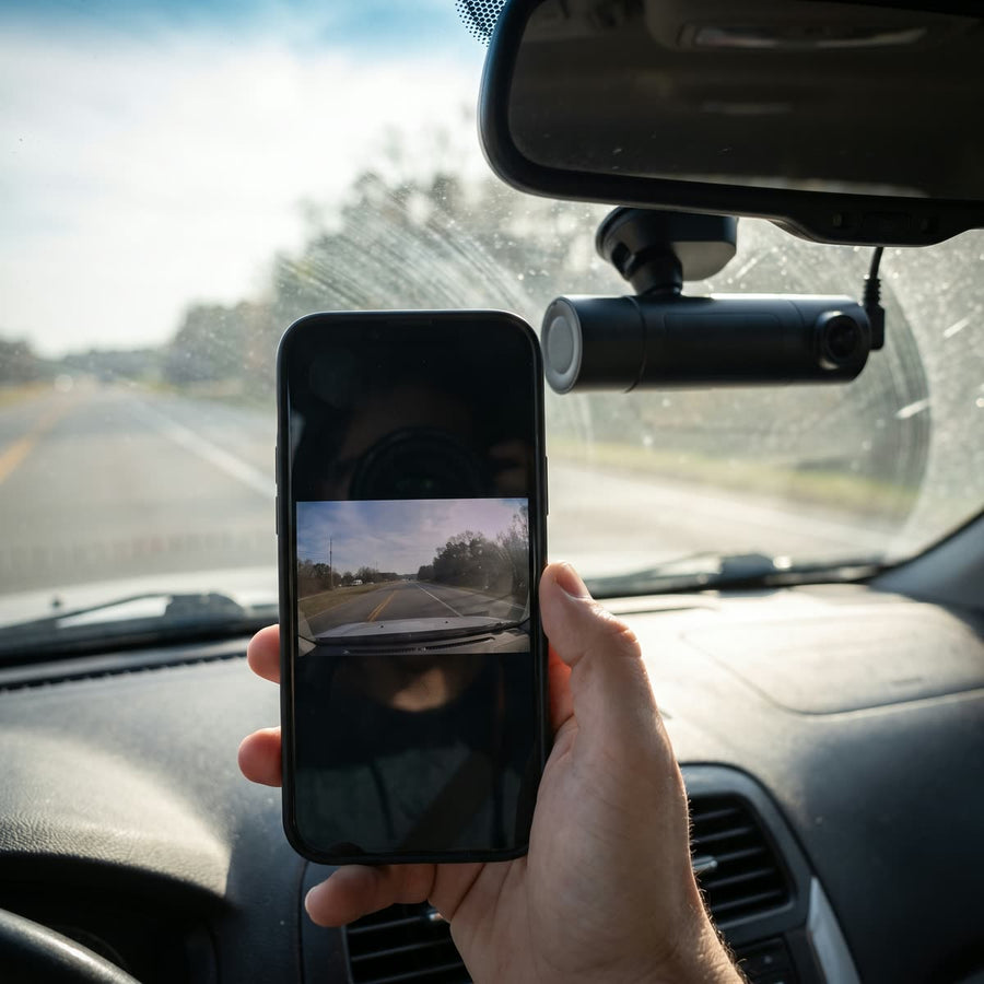 Phone showing the live dash cam view